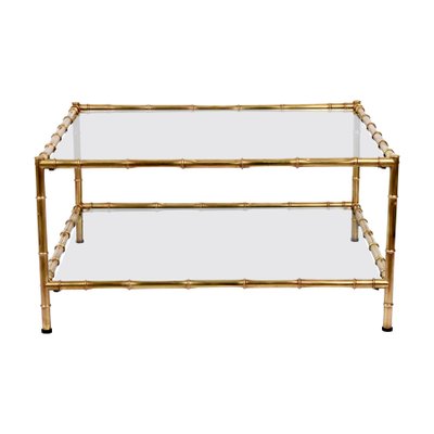 Italian Mid-Century Modern Glass, Brass and Faux Bamboo Coffee Table, 1970s  for sale at Pamono