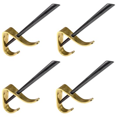 Mid Century Italian Modern Brass Lacquered Aluminum Coat Hooks 1970s Set of 4 for sale at Pamono