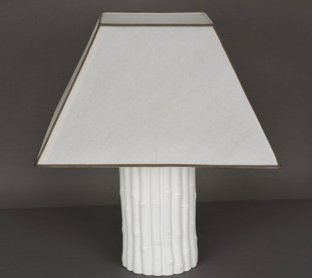 Mid Century Italian White Ceramic and Faux Bamboo Table Lamp by