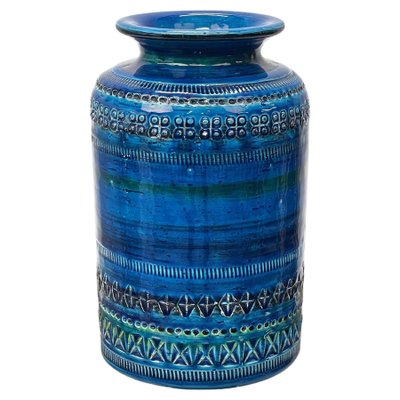 Mid-Century Italian Blue Ceramic Vase by Aldo Londi for Bitossi, 1960s Pamono