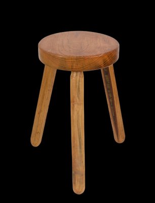 Mid-Century French Modern Wooden Tripod Stool in the style of