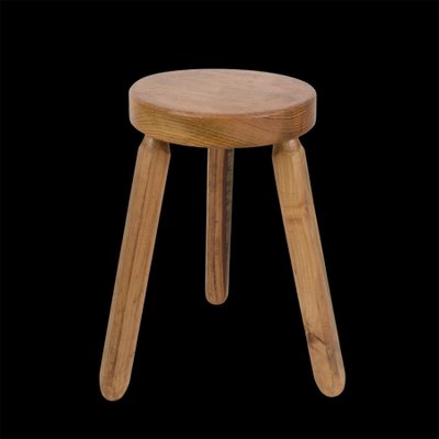 Mid-Century French Modern Wooden Tripod Stool in the style of