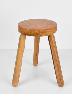 French Antique Stool シャルロットペリアン Mid-Century French Modern Wooden Tripod Stool in the style of