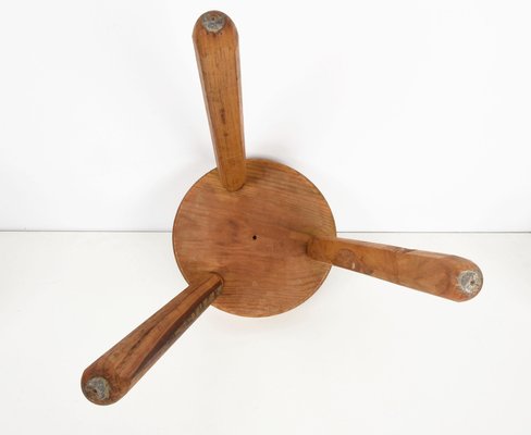 Mid-Century French Modern Wooden Tripod Stool in the style of