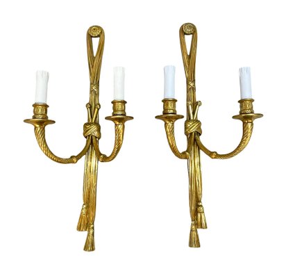 Louis XVI Kerzenlampen mit Knoten und Quasten, 19. Jh., 2er Set bei Pamono kaufen