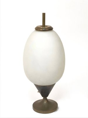 Mid Century Modern Italian Brass And, Glass Egg Table Lamp