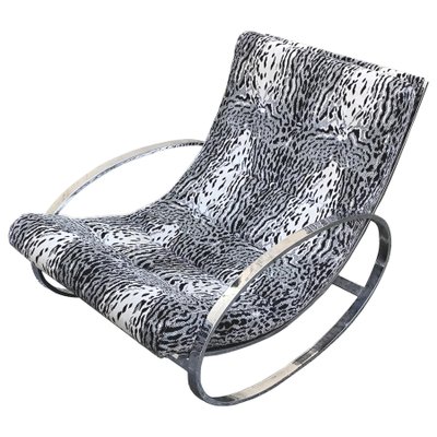 White Tiger Pattern Fabric Chrome Rocking Chair by Renato Zevi for Selig
