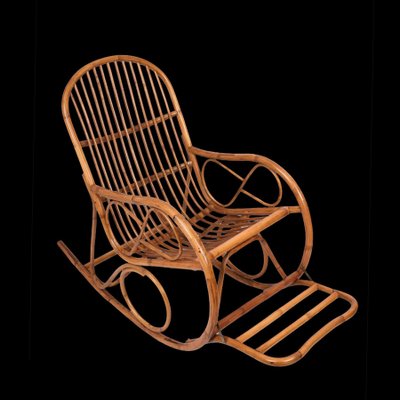Mid Century Italian French Riviera Rattan Bamboo Rocking Chair