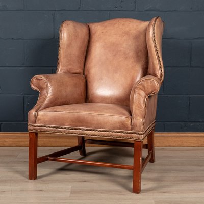 20th Century English Sheepskin Leather Wingback Armchair for sale