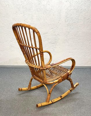Mid-Century Italian French Riviera Rattan & Bamboo Rocking Chair, 1960s