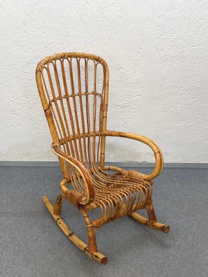 Mid Century Italian French Riviera Rattan Bamboo Rocking Chair