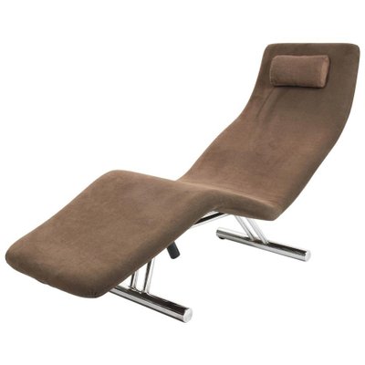 Mid Century Brown Fabric and Chrome Steel Chaise Longue 1980s