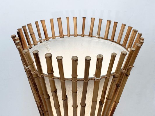 Mid Century Italian Bamboo Rattan, Floor Lamp End Table Rusticas