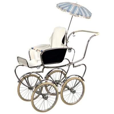 White Fabric Baby Pram Stroller 