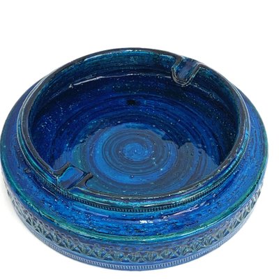 Mid-Century Blue Glazed Ceramic Ashtray by Aldo Londi for Bitossi