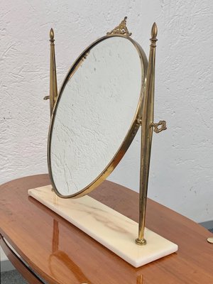 Italian Polished Brass Table Mirror with Adjustable Marble Vanity
