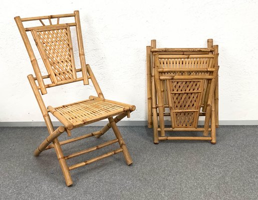 Mid Century Italian Bamboo and Rattan Foldable Table and Four
