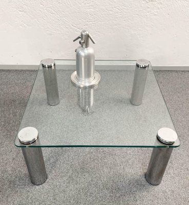 Square glass and sale chrome coffee table