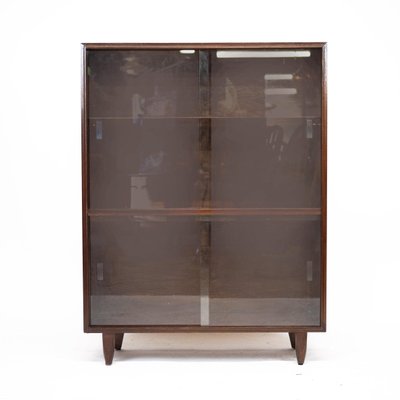 Vintage Dark Wood Glass Fronted, Glass Fronted Bookcase Cabinet