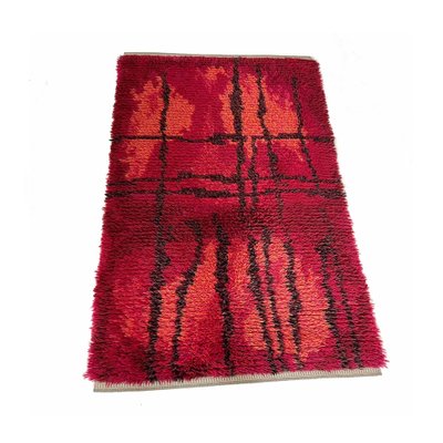 60s 北欧 RYA RUG リーヤラグ ミッドセンチュリー vintage Abstract Scandinavian High Pile Örgryte Rya Rug Carpet, Sweden