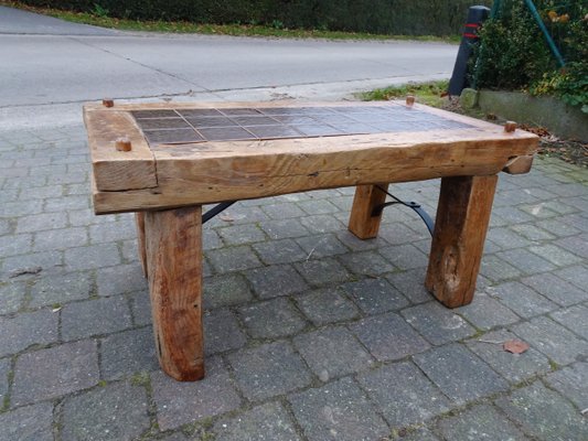 Table Basse Brutaliste Chêne Et Verre - Design 1980 - Origine France