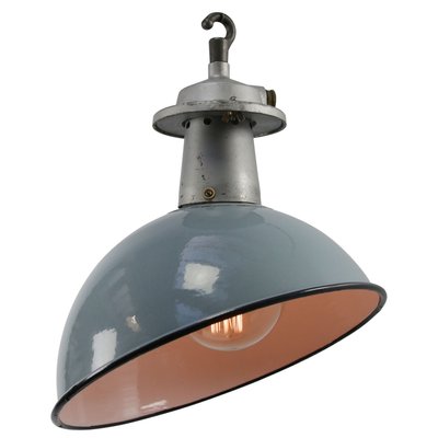Vintage British Industrial Gray Enamel Pendant Lights