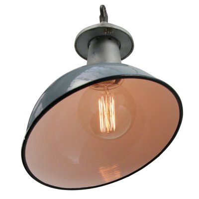 Vintage British Industrial Gray Enamel Pendant Lights for sale at Pamono