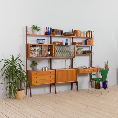 Free Standing Teak 3 Bay Ergo Wall Unit, Desk And Bookcase Wall Units