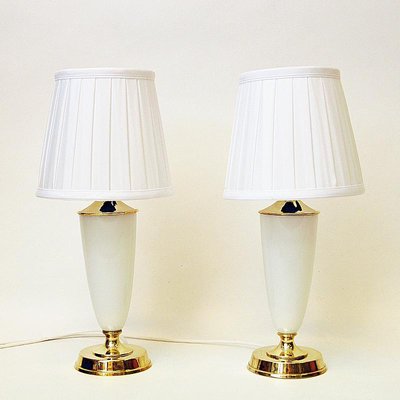 Norwegian Opaline Glass Brass Table Lamps from H vik 1956 Set