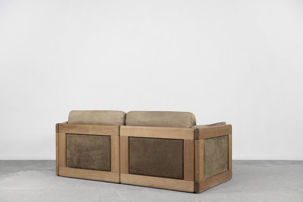 Vintage Scandinavian Mid Century Modern Leather and Oak Sofa