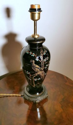 French Black Hand Painted Polished Porcelain Lamp
