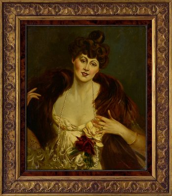 Grand tableau sur toile peinture portrait femme Belle Epoque