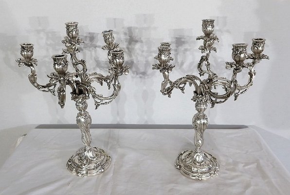 19th Century Louis XV Style Silver Bronze Candelabra, Set of 2 for sale at  Pamono