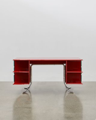 PH Office Desk Chrome Red Painted Polished Satin Matte Drawers Green Leather