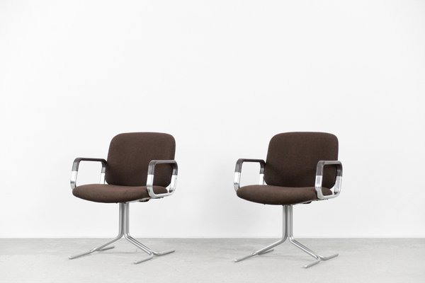 Mid Century German Modern Brown Aluminum Chairs from Mauser Werke Waldeck 1970s Set of 2