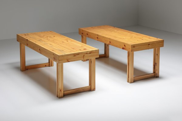 Italian Modernist Pine Bench & Table Set by Charlotte Perriand, 1960s, Set  of 3 for sale at Pamono