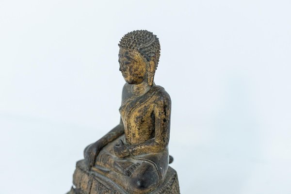 Thai Buddha Figur Relief kupferfarben mit Grünspan-Effekt Skulptur Statue 30,5cm 