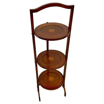 Antique Edwardian Mahogany Inlaid Folding Cake Stand for sale at