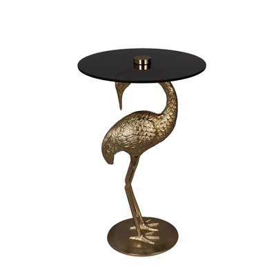 Zegenen Rimpelingen doneren Gold Colour Cast Aluminium Side Table with Black Coloured Glass Table Top  and Body in Form of a Crane from Dutchbone for sale at Pamono