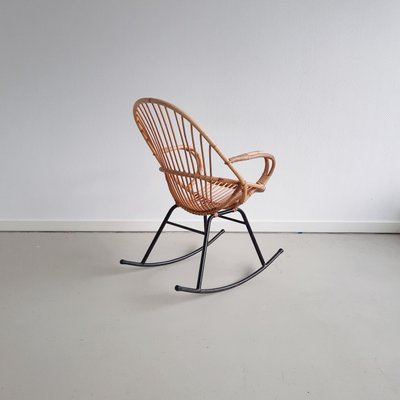 emotioneel schrijven Snor Rattan & Metal Rocking Chair from Rohé Noordwolde, 1960s for sale at Pamono