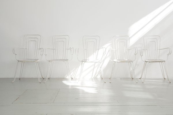 White Garden Chairs With Woven Plastic Seats Italy 1960s Set Of 5 For Sale At Pamono