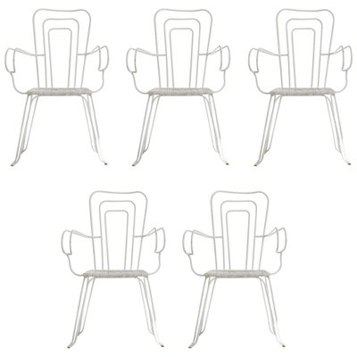 White Garden Chairs With Woven Plastic Seats Italy 1960s Set Of 5 For Sale At Pamono