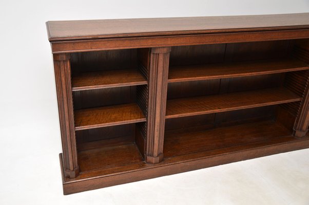 Long Antique Victorian Solid Oak Open, Antique Black Verona Six Shelf Bookcase