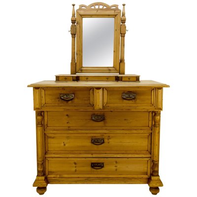 Baltic Art Nouveau Style Pine Chest of Drawers with Mirror for