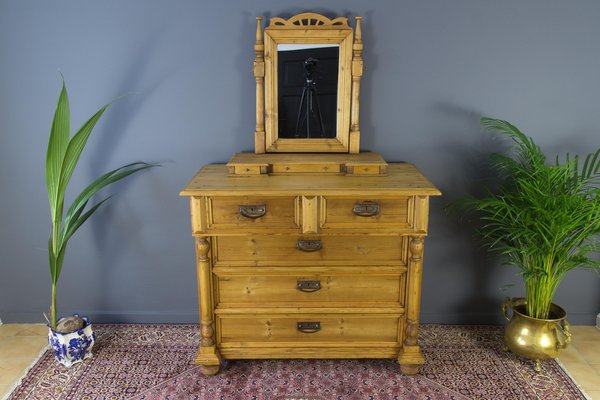 Pine dressing table store mirror with drawers