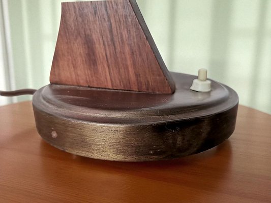 Mid-Century Modern Brown Wood & Green Metal Desk Table Lamp, 1950s