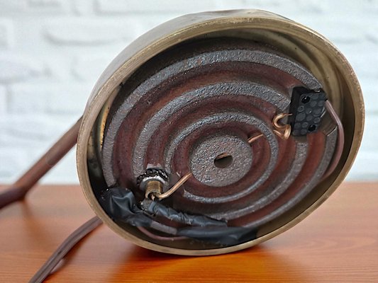 Mid-Century Modern Brown Wood & Green Metal Desk Table Lamp, 1950s