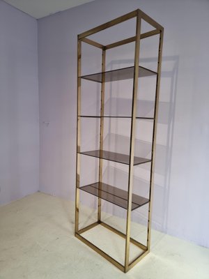 Brass Etagere with Smoked Glass Shelves