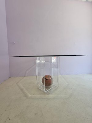 Acrylic Glass Dining Table with Octagonal Glass Top Pink Marble