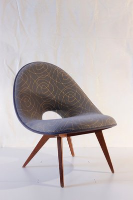 Teak Barrel Chair with Abstract Pattern Tapestry 1950s for sale